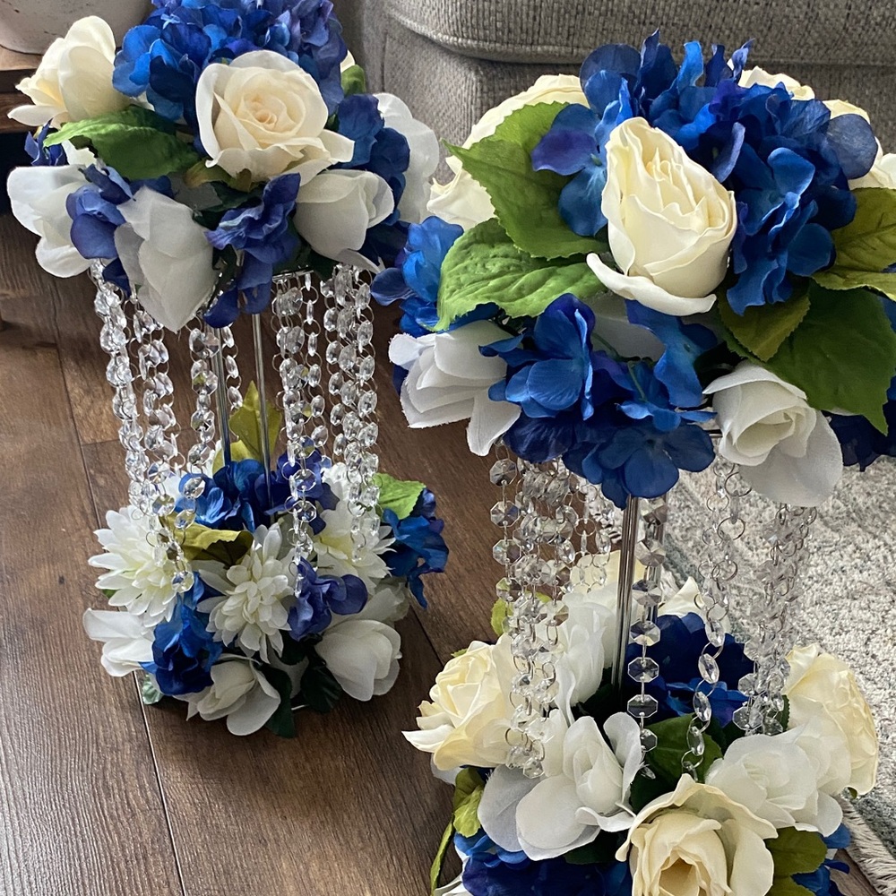 Chic Blue and Cream Floral Arrangement with Crystal Accents